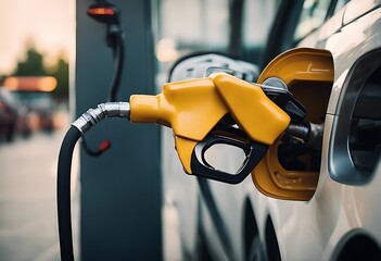 Fototapeta premium refueling car station gasoline petrol pump fuel can photo used transportation industry concept gas hand esel energy vehicle oil tank automobile nozzle