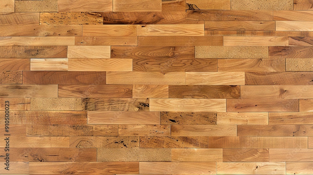 Aufkleber a zoomed-in image of a wooden floor with numerous pieces of wood scattered over it and a clock posit