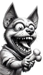 Crazy and funny dog with a bone