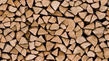 Neatly stacked firewood showcases a variety of cut logs prepared for winter use in a cozy outdoor setting SEAMLESS PATTERN