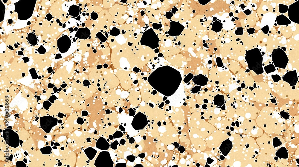 Poster a grid of alternating black and white dots on a beige backdrop, centered with a single black circle