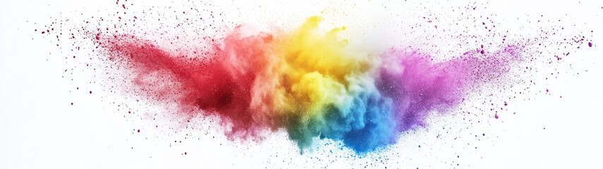 Fototapeta premium A rainbow explosion of colorful powder on a white background