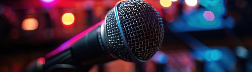 Speaking stand with a microphone set up for a public speech, Realism, Soft hues, Photography