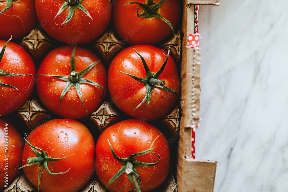 Poster a box of tomatoes with a red background