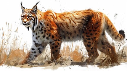 Obraz premium A wild cat stalking through a field of tall, spotted grass