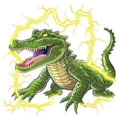 Naklejka premium Alligator Lightning element animal cartoon isolated whitebackground 16:9
