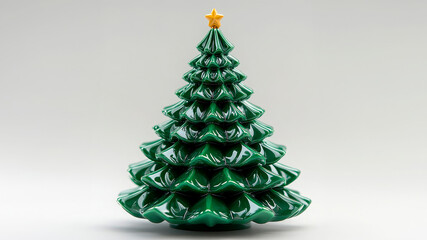 green Christmas tree with a star on top, on a transparent background. The tree has a glossy finish, providing a modern and festive appearance. Ideal for Christmas decorations, greeting cards, seasonal