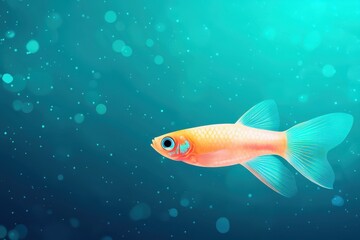 Fototapeta premium A flat design illustration of a guppy fish with translucent fins, set against a vibrant and colorful background. The fish's delicate features are highlighted, creating a striking visual contrast.
