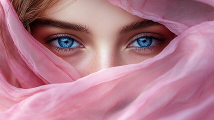 Mesmerizing Blue Eyes Peeking Through Pink Veil