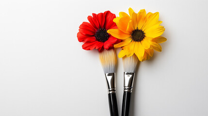 Paint Brushes with Red and Yellow Flowers