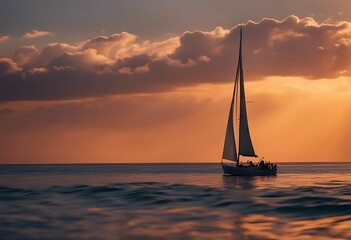 sunset sailboat sunrise boat sail water ocean colours colourful concept conceptual contrast dusk horizon hue illuminated illumination landscape light reflect reflective render bright