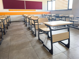Classroom in background without ,No student or teacher . modern classroom environment