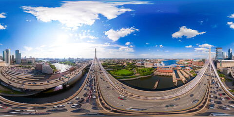 360 equirectangular photo Downtown Boston. View of bridges, rivers Summer 2024