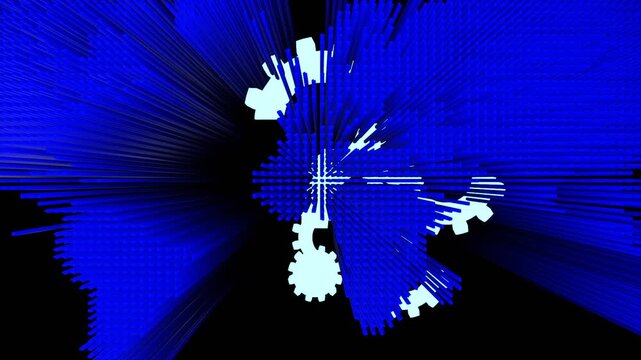 10 seconds of endless looping angular polygon lofi main question mark shape with blue world map moving vertically dropping on black background dj visualizer moving, hd, video, animation, motion graphi