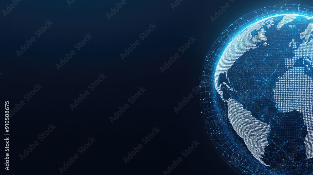 Poster the globe is illuminated with digital connections, showcasing global data networks in a striking blu
