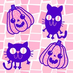 Halloween cute pumpkins seamless monsters pattern for wrapping paper and fabric