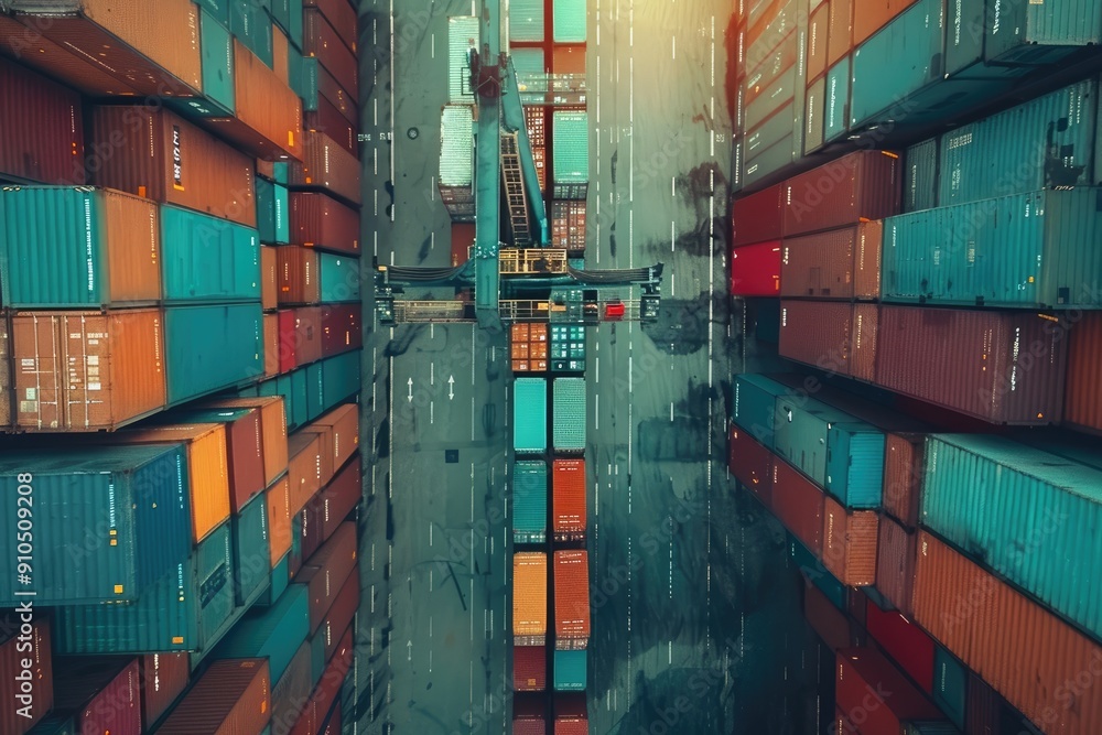 Aufkleber a view of a large container ship with a crane on top