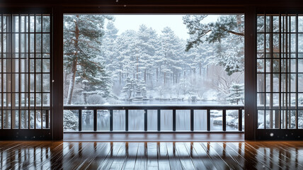 雪降る静かな窓景色