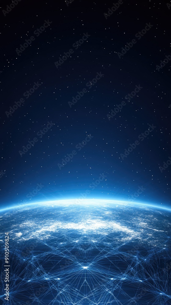 Poster the globe is illuminated with digital connections, showcasing global data networks in a striking blu