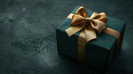 Dark green gift box with elegant gold ribbon