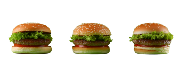 3 separate hamburger, should feature a juicy, perfectly cooked beef patty, fresh lettuce, ripe tomato slices, melted cheese, crispy bacon, pickles, and a dollop of special sauce
