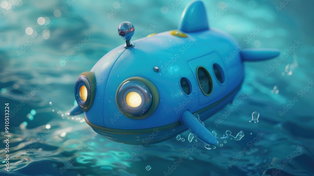 Poster a small toy submarine floating on the surface of the water, perfect for use in illustrations or desi