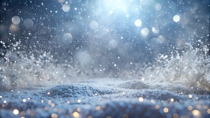 Snowy Ground and Blue Bokeh Background with Frosty Glow