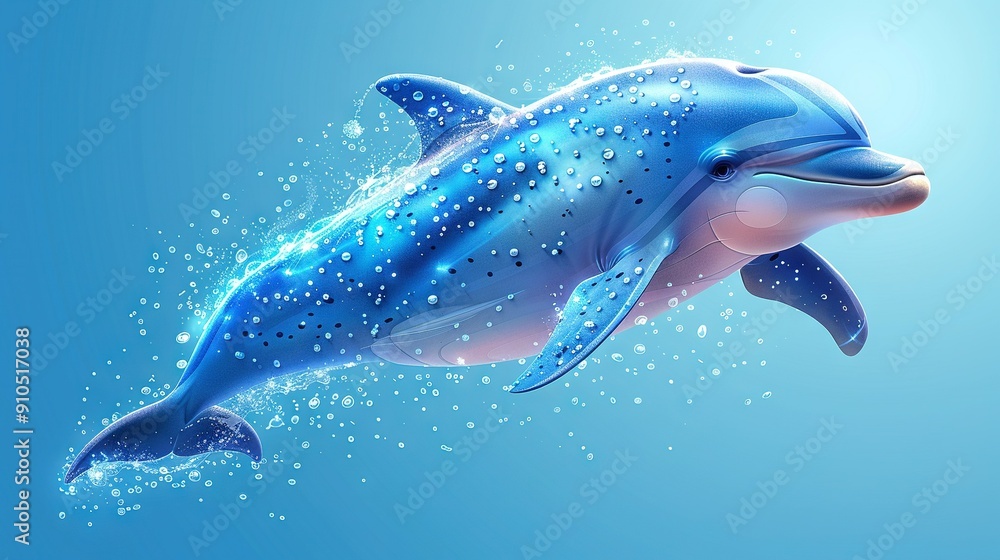 Wall mural   Dolphin floating in water with bubbles on its back and head above surface