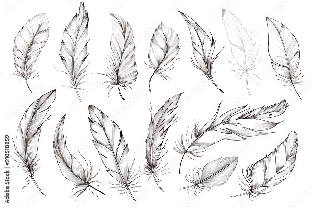 Poster A close-up shot of a bunch of feathers on a white background, great for adding texture and interest to your design or project