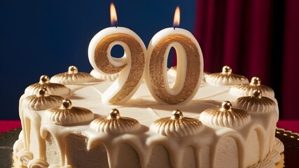 90th birthday cake with candles, ninety birthday celebration, happy birthday 90 years celebration