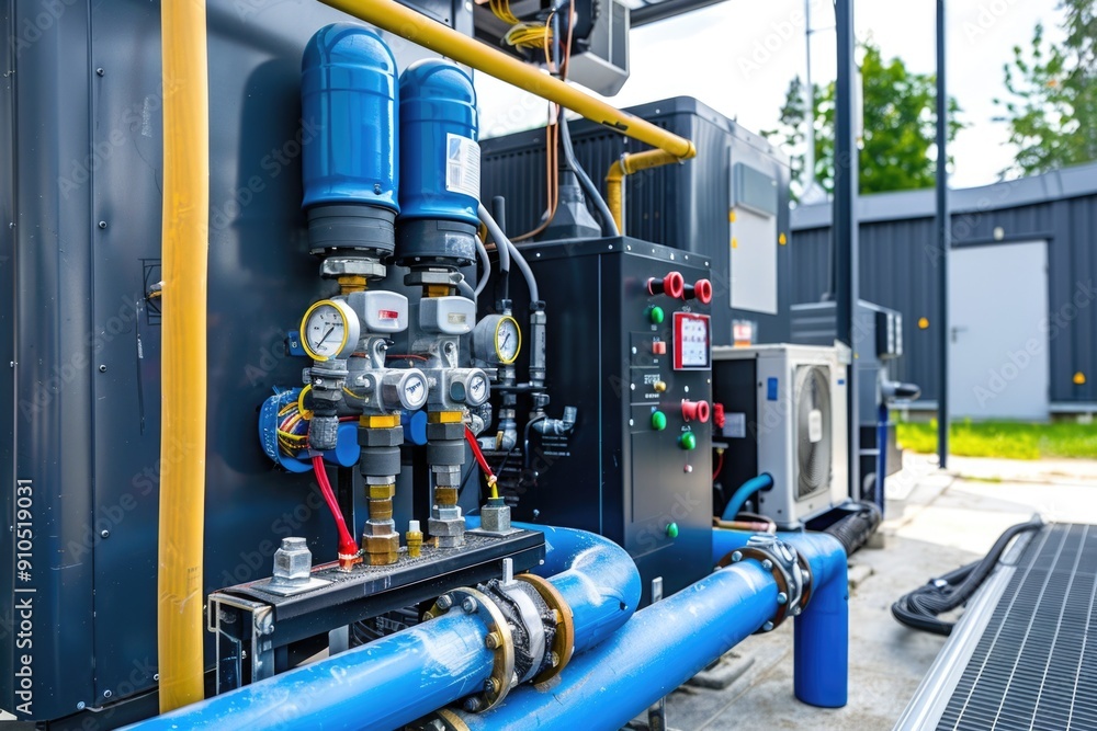 Poster pipe installation or maintenance work near a structure, highlighting the importance of proper piping