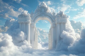 Heavenly gates in the clouds. Generative AI