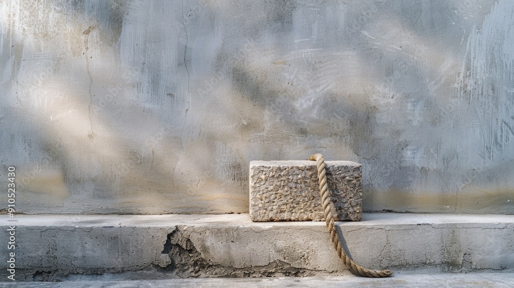 Poster a stone block sits atop concrete steps, offering a natural centerpiece for any setting
