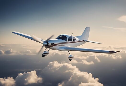 private small engine clouds single flight airplane cloud wheel travel plane flying aeroplane aircraft blue aero commuter wing brown pilot cessna transportation dramatic