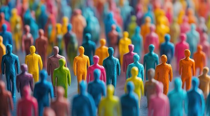 Fototapeta premium Colorful Wooden Figures Representing a Crowd of People