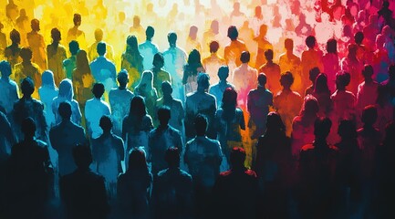 Fototapeta premium Silhouettes of People in a Crowd with Abstract Color Hues
