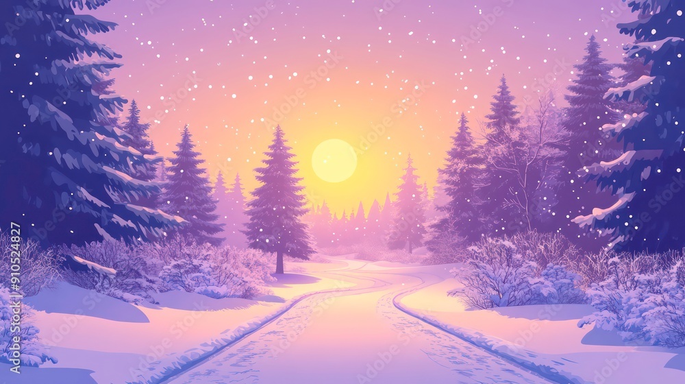 Poster snowy path through a forest in winter.