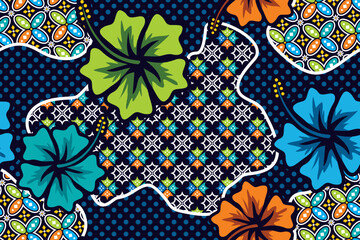 Seamless pattern with floral vector Illustration, Hibiscus batik motif
