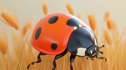 Fototapeta premium A ladybug close-up in a field of grass with wheat background