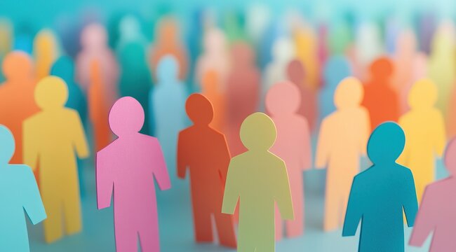 Colorful Paper Cutout Human Figures Representing a Diverse Crowd
