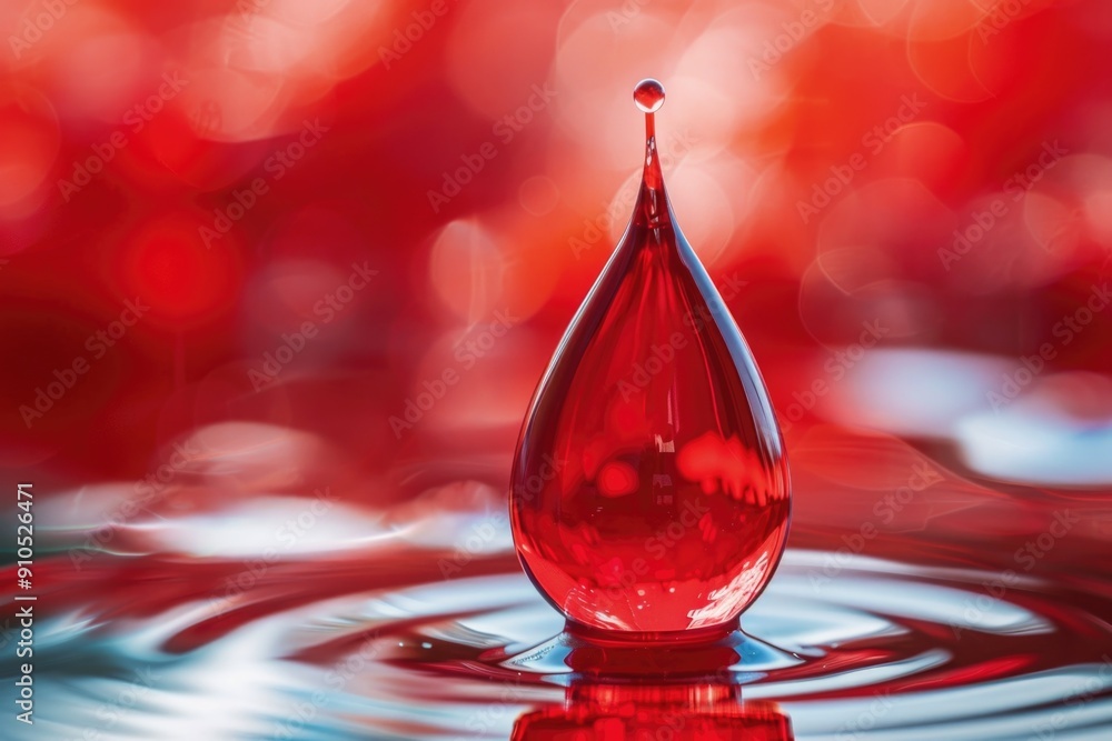 Poster a single red drop of water sits on the surface of a larger body of water