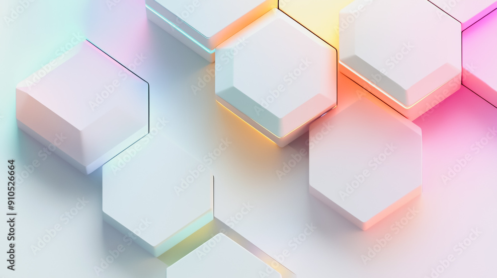 Wall mural Abstract white background with pastel colorful 3D abstract background overlap layer on dark space with hexagon decoration. Modern graphic design element motion style concept for banner, flyer, card,