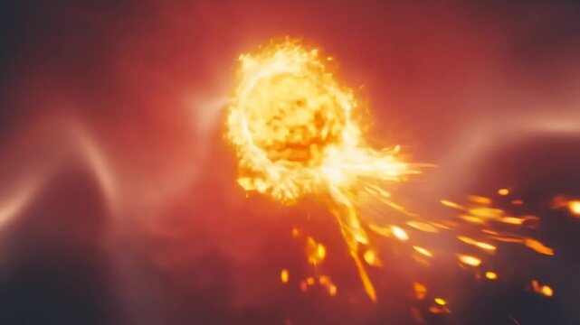 glowing redish grey abstract background with a fire ball flying.