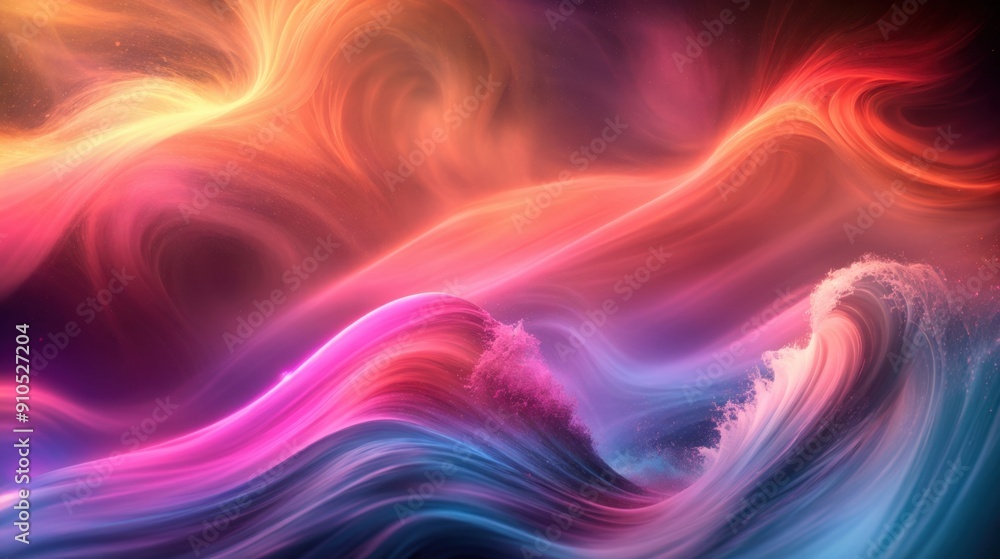 Poster glowing color gradient with vibrant particles and dynamic waves