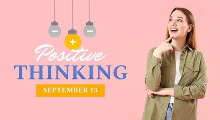 Banner for Positive Thinking Day with thoughtful young woman