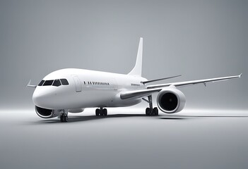 Obraz premium white blank mockup view airplane front clear stand 3d isolated rendering mokcup cockpit clean nose airliner template aerobus empty air model crew cabin airborne flight deck boing mock aeroplane