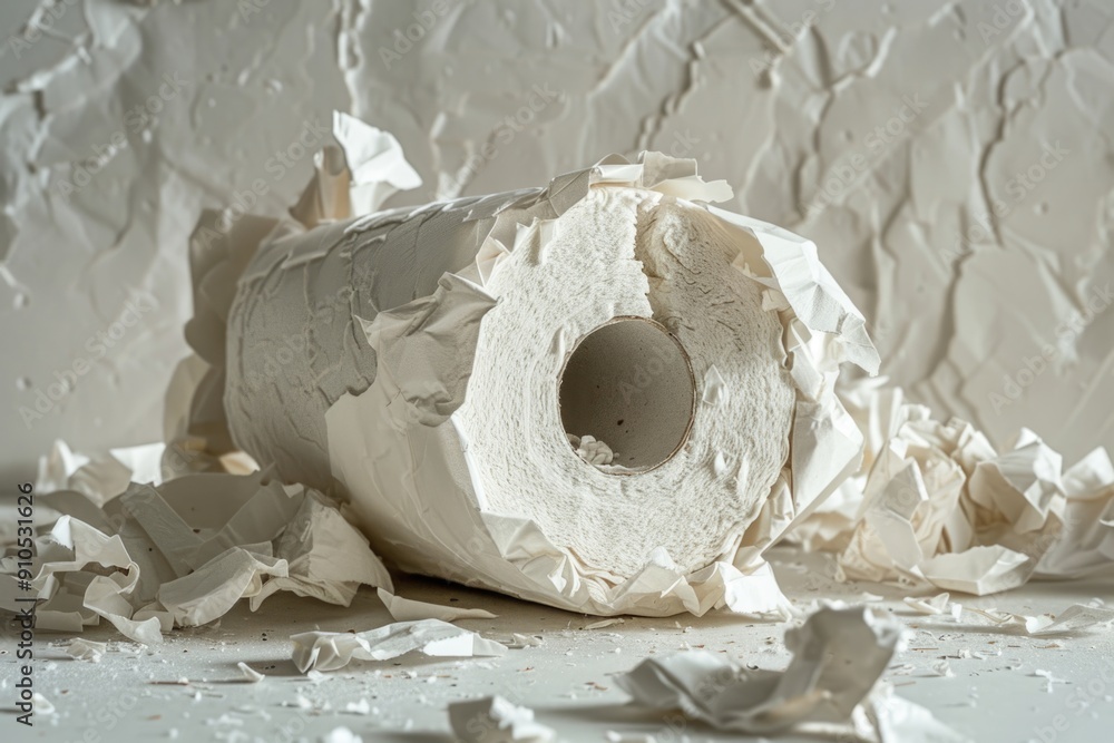 Poster a single roll of toilet paper sitting on a table, ready for use