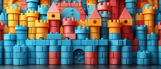 Fototapeta premium Colorful Plastic Block Castle Construction Toy