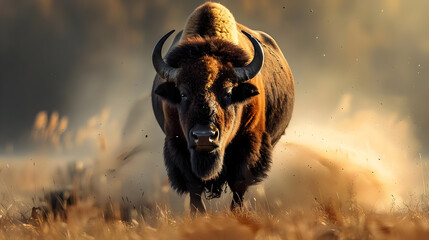 American Bison Running Through Dust Photo
