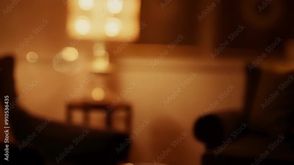 Poster the warm and cozy bokeh from the fireplace fills the frame creating a peaceful and idyllic scene for